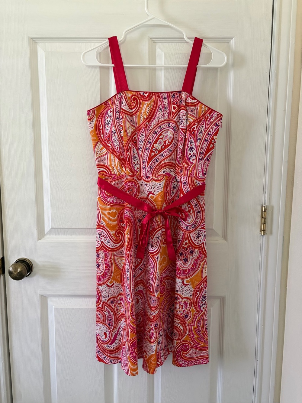Petite Sophisticate Pink & Orange Paisley Sundress with Belt